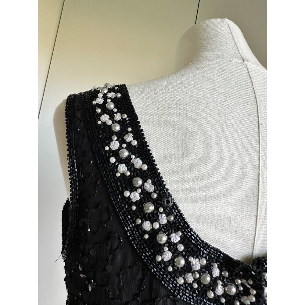 VTG 90s Silk Beaded Dress M LBD Cocktail Sheath Embellished Formal - Picture 4 of 14